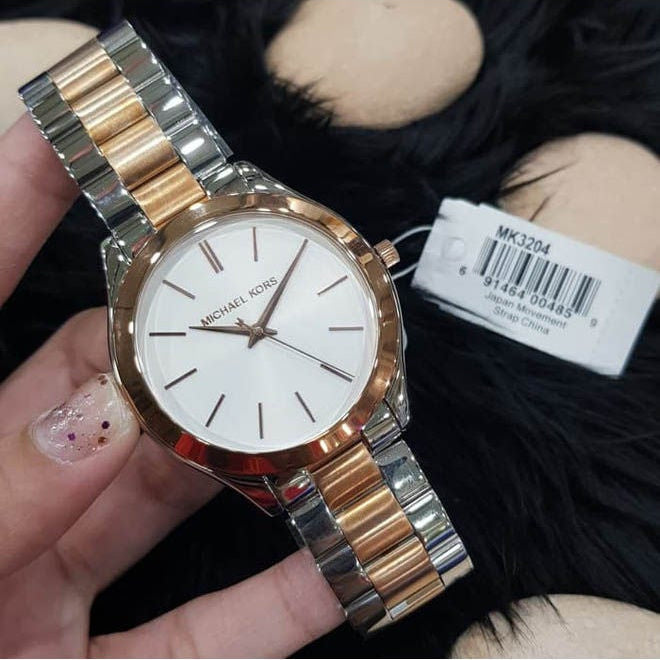 Michael Kors Slim Runway White Dial Two Tone Steel Strap Watch for Women - MK3204 Buy Now By Michael Kors