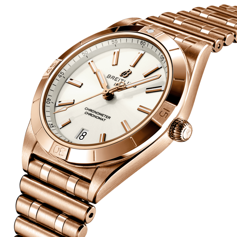Breitling Chronomat 32 White Dial Rose Gold Steel Strap Watch for Women - R10380101A1R1