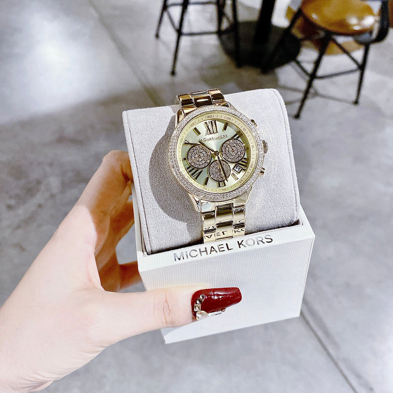 Michael Kors Bryn Pavé Quartz Gold Dial Gold Steel Strap Watch For Women - MK7199 Buy Now By Michael Kors