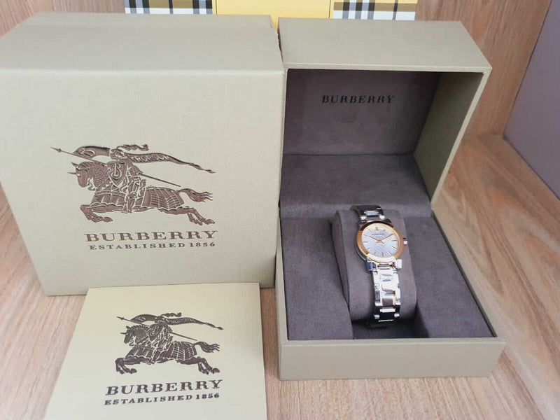 Shop Burberry The City Silver Dial Two Tone Steel Strap Watch for Women - BU9217 in USA