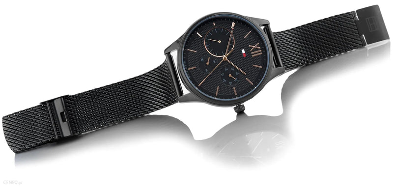 Shop Tommy Hilfiger Damon Quartz Black Dial Black Mesh Bracelet Watch for Men - 1791420 in USA