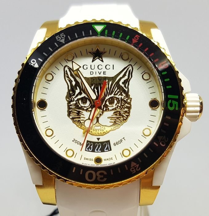 Gucci Dive Quartz White Dial White Rubber Strap Unisex Watch - YA136322 Buy Now By Gucci
