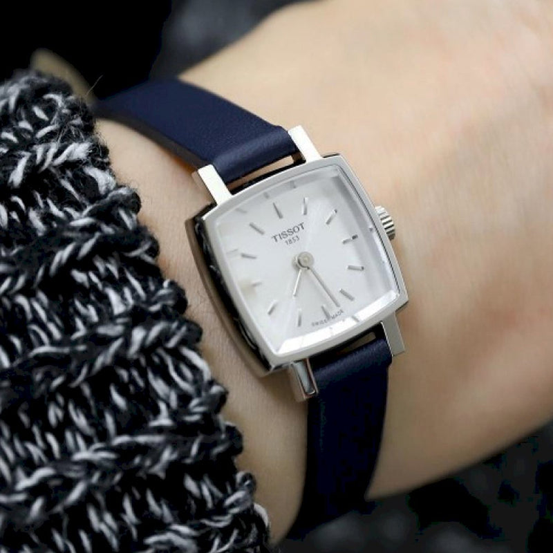 Shop Tissot Lovely Square Silver Dial Blue Leather Strap Watch For Women - T058.109.16.031.00 in USA