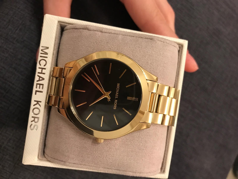 Michael Kors Runway Black Dial Gold Steel Strap Watch for Women - MK3478 Buy Now By Michael Kors