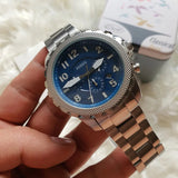 Fossil Bowman Chronograph Blue Dial Silver Steel Strap Watch for Men - FS5604 Buy Now By Fossil