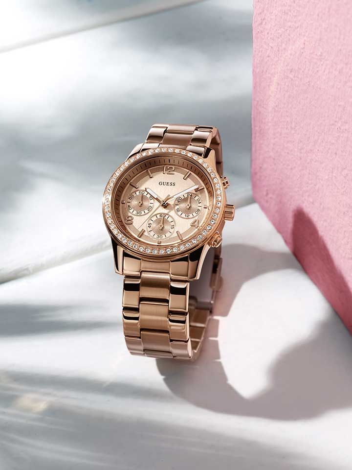 Guess Mini Spectrum Quartz Rose Gold Dial Rose Gold Steel Strap Watch For Women - W0122L3 Buy Now By Guess