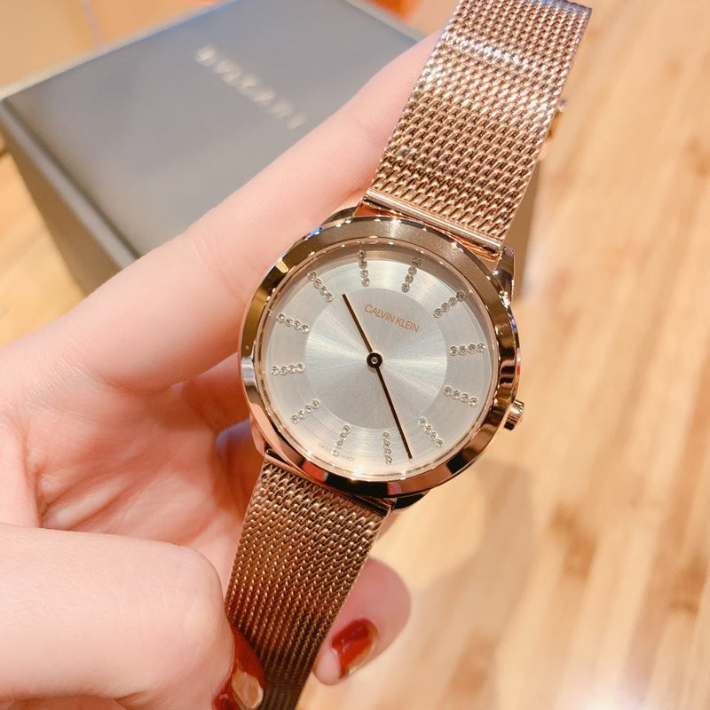 Calvin Klein Minimal White Dial Rose Gold Mesh Bracelet Watch for Women - K3M22Y2X Buy Now By Calvin Klein
