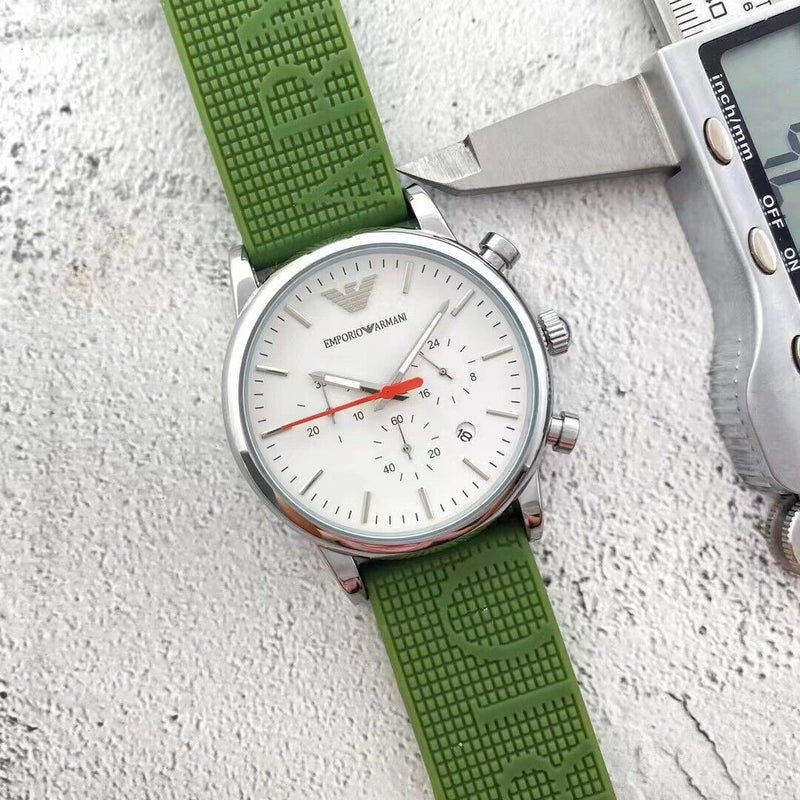 Shop Emporio Armani Chronograph White Dial Green Rubber Strap Watch For Men - AR11022 in USA