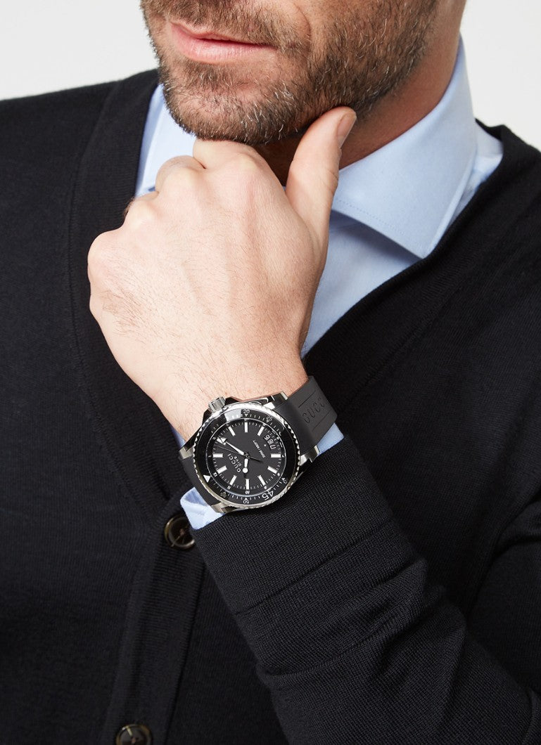 Shop Gucci Dive Analog Quartz Black Dial Black Rubber Strap Watch For Men - YA136204 in USA