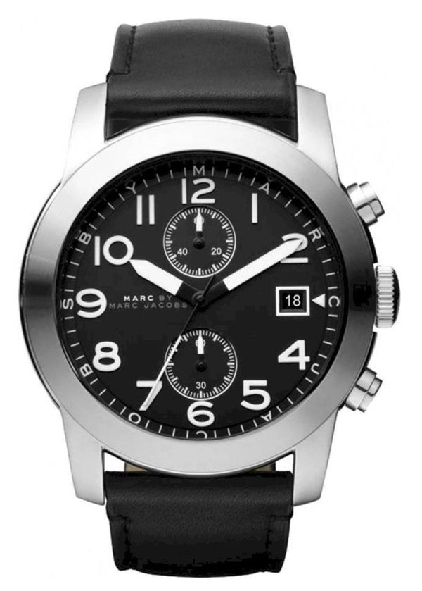 Shop Marc Jacobs Larry Chronograph Black Dial Black Leather Strap Watch for Men - MBM5033 in USA