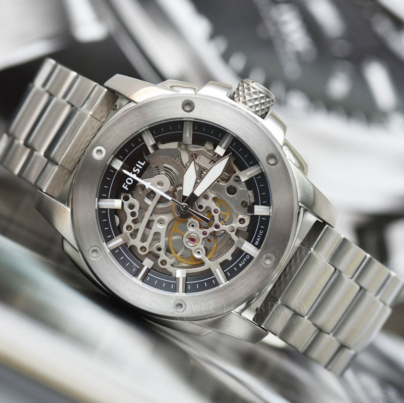 Fossil Modern Machine Automatic Silver Dial Silver Steel Strap Watch for Men - ME3081 Buy Now By Fossil