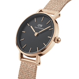 Daniel Wellington Petite Pressed Melrose Black Dial Rose Gold Mesh Strap Watch For Women - DW00100440 Buy Now By Daniel Wellington