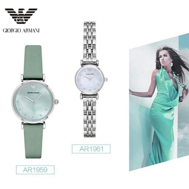 Emporio Armani Gianni T Bar Mother Of Pearl Blue Dial Blue Leather Strap Watch For Women - AR1959 Buy Now By Emporio Armani
