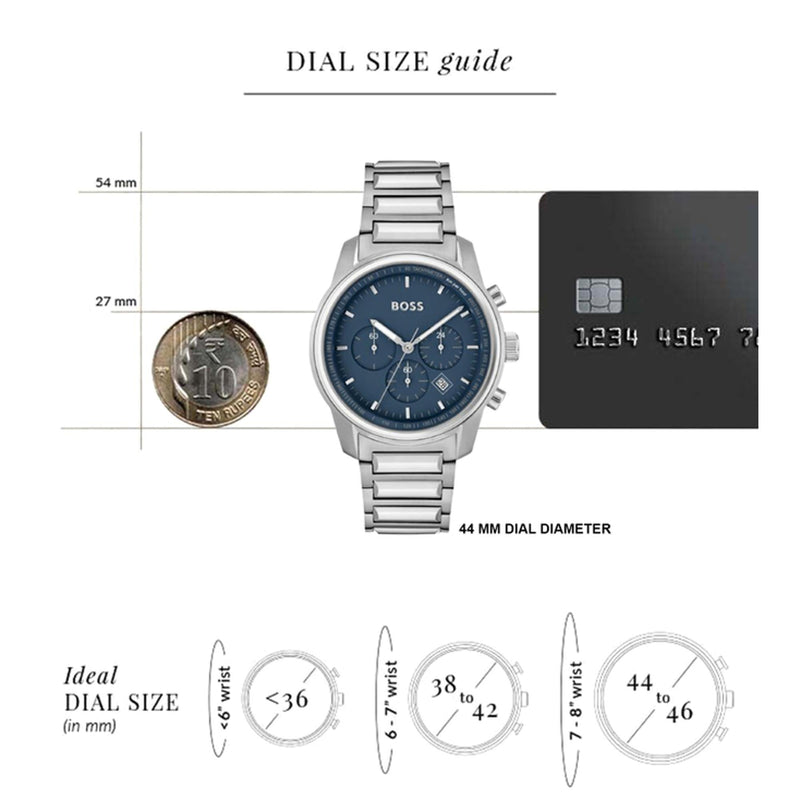 Hugo Boss Trace Chronograph Quartz Blue Dial Silver Steel Strap Watch For Men - 1514007 Buy Now By Hugo Boss