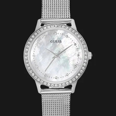 Guess Chelsea Mother of Pearl White Dial Silver Mesh Strap Watch For Women - W0647L1 Buy Now By Guess