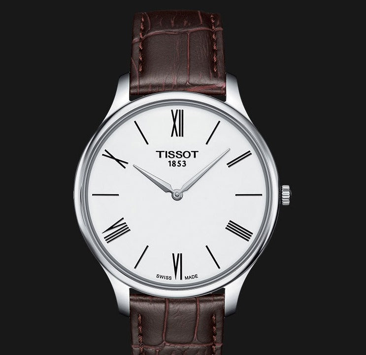 Shop Tissot T Classic Tradition 5.5 Quartz White Dial Brown Leather Strap Watch For Men - T063.409.16.018.00 in USA
