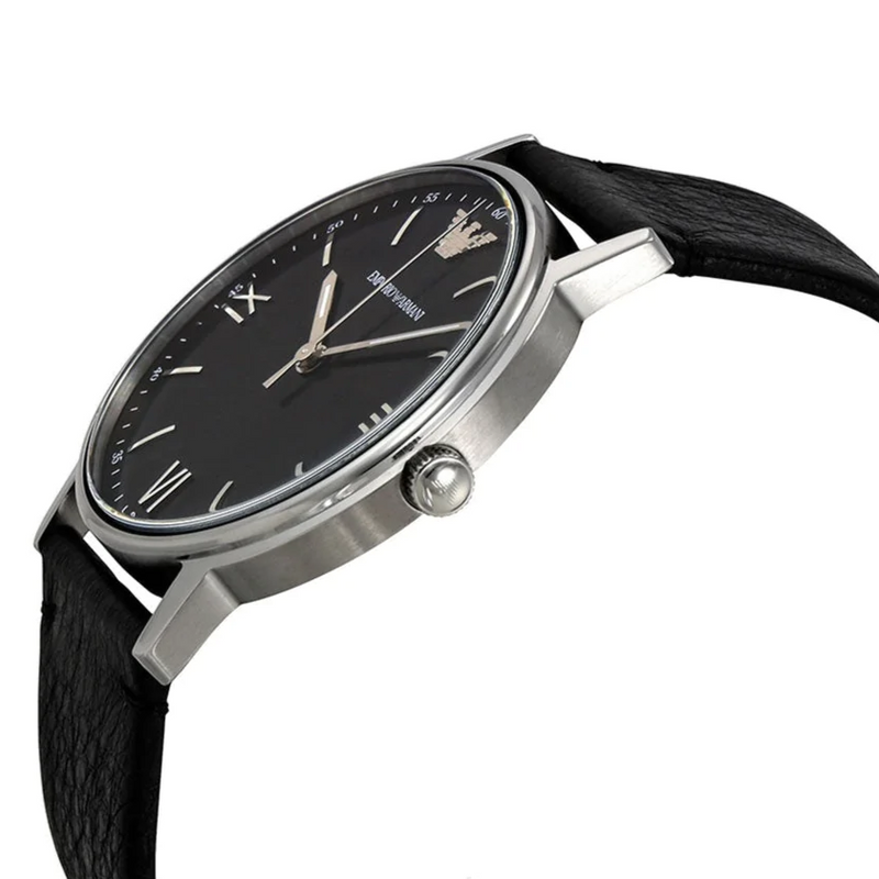 Shop Emporio Armani Kappa Analog Quartz Black Dial Black Leather Strap Watch For Men - AR11013 in USA