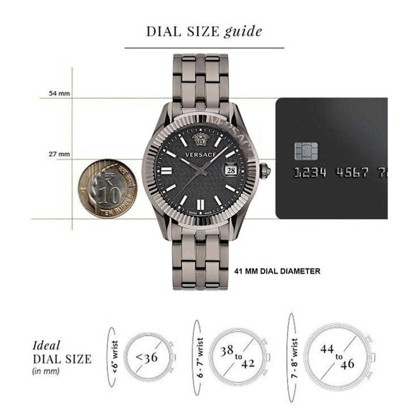 Versace Greca Time Quartz Black Dial Grey Steel Strap Watch for Men - VE3K00622 Buy Now By Versace