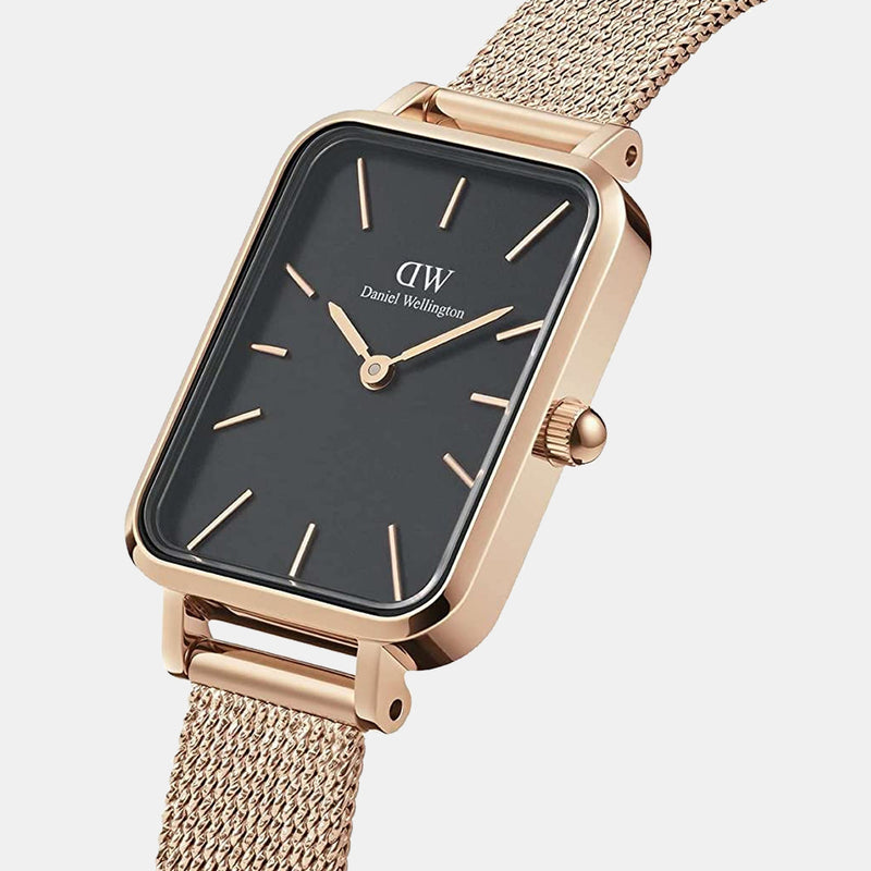 Daniel Wellington Quadro Melrose Black Dial Rose Gold Mesh Bracelet Watch For Women - DW00100432 Buy Now By Daniel Wellington