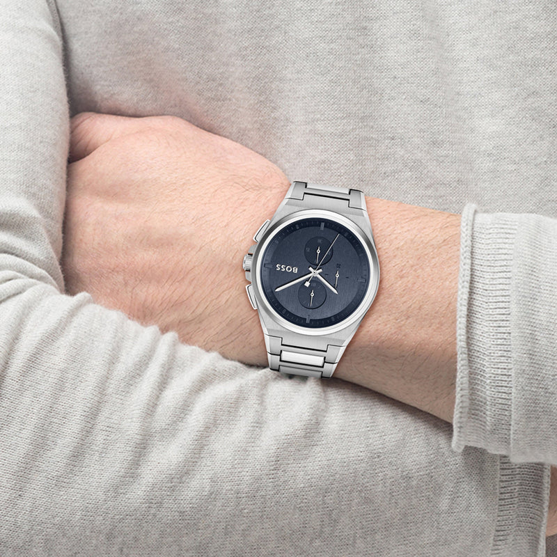 Hugo Boss Steer Chronograph Blue Dial Silver Steel Strap Watch For Men - 1514048 Buy Now By Hugo Boss