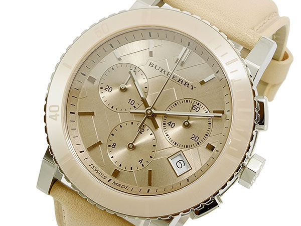 Shop Burberry The City Chronograph Rose Gold Dial Beige Leather Strap Watch For Women - BU9702 in USA