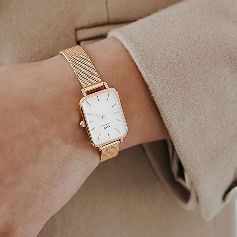 Daniel Wellington Quadro Melrose White Dial Gold Mesh Strap Watch For Women - DW00100431 Buy Now By Daniel Wellington