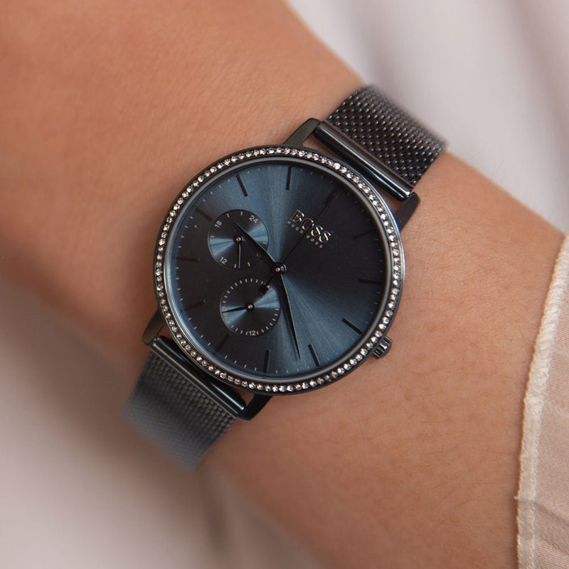Hugo Boss Infinity Black Dial Black Mesh Bracelet Watch for Women -1502521