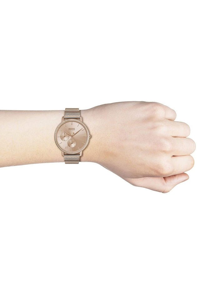 Hugo Boss Infinity Carnation Gold Dial Gold Mesh Bracelet Watch for Women - 1502519 Buy Now By Hugo Boss