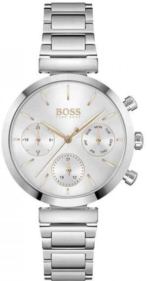 Hugo Boss Flawless Chronograph Silver Dial Silver Steel Strap Watch for Women - 1502530