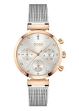 Hugo Boss Flawless Chronograph Silver Dial Silver Mesh Bracelet Watch for Women -1502551