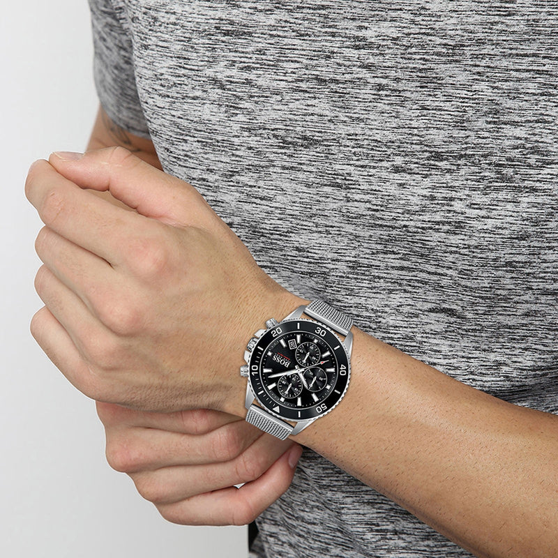 Shop Hugo Boss Ocean Edition Black Dial Silver Mesh Bracelet Watch for Men - 1513701 in USA