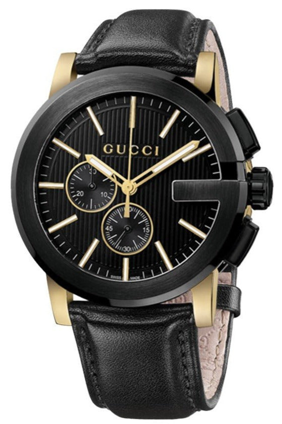 Shop Gucci G Chrono Black Dial Black Leather Strap Watch For Men - YA101203 in USA