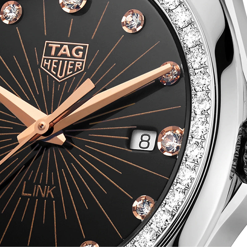 Shop Tag Heuer Link Quartz Diamonds Black Dial Silver Steel Strap Watch for Men - WBC131G.BA0649 in USA