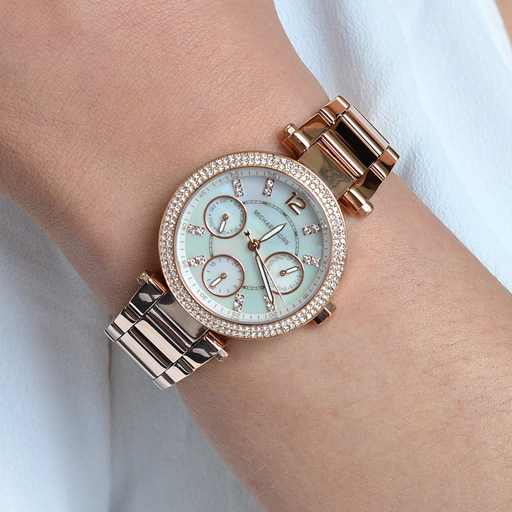 Michael Kors Parker White Dial Rose Gold Steel Strap Watch for Women - MK5616