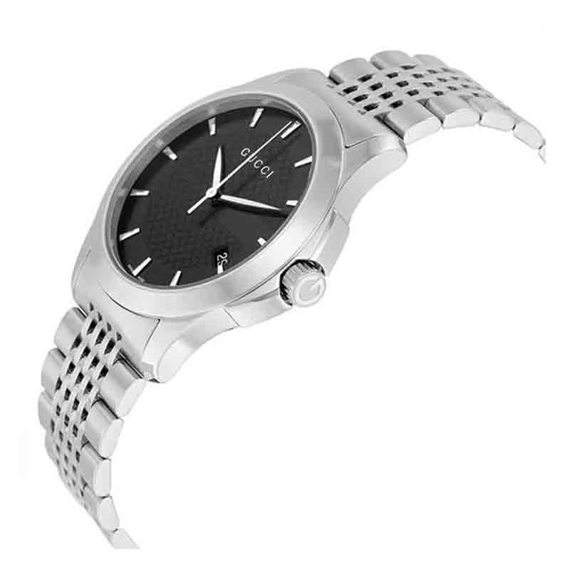 Shop Gucci G Timeless Diamonds Black Dial Silver Steel Strap Watch For Men - YA126405 in USA