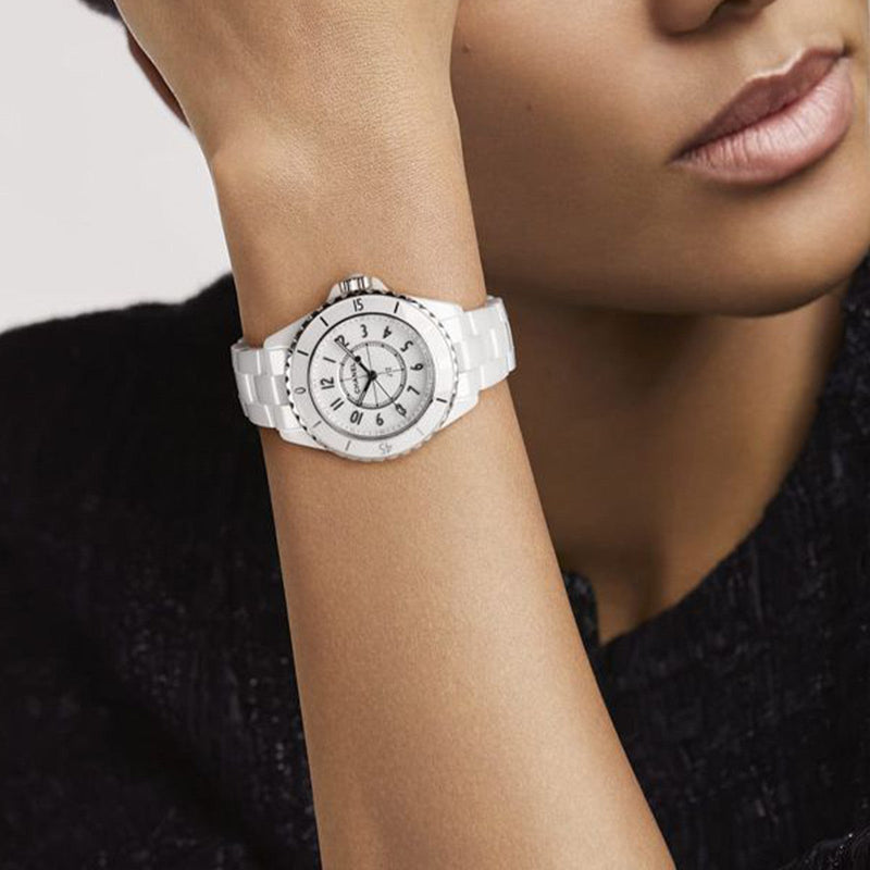 Chanel J12 Diamonds Mother of Pearl White Dial White Steel Strap Watch for Women - J12 H5704