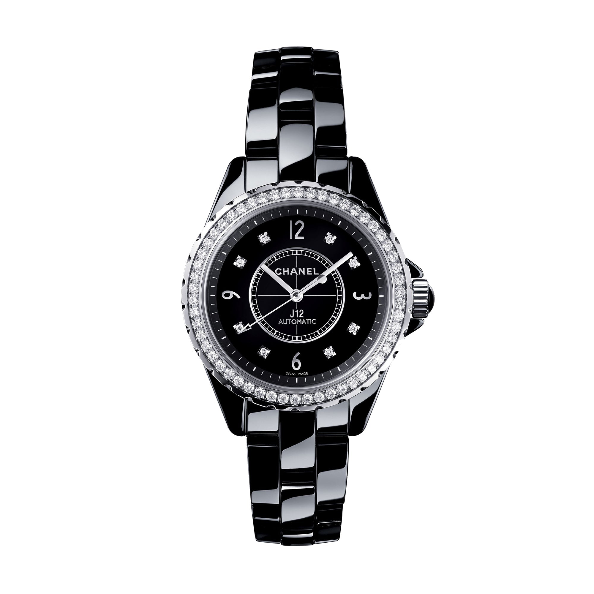 Chanel J12 Quartz Diamond Black Dial Black Steel Strap Watch for Women - J12 H6419
