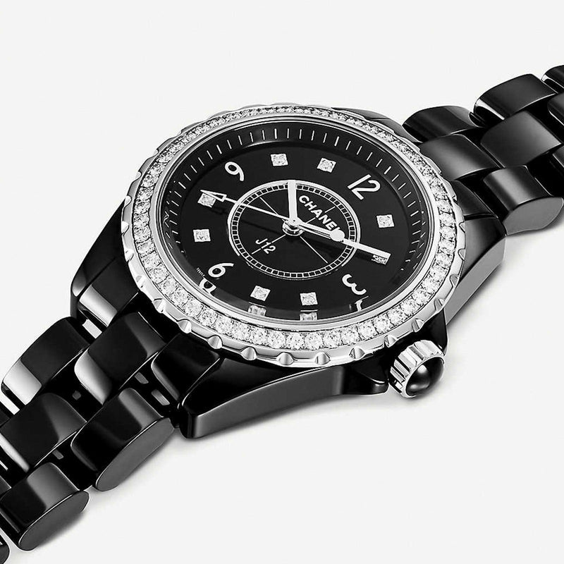 Chanel J12 Quartz Diamond Black Dial Black Steel Strap Watch for Women - J12 H6419