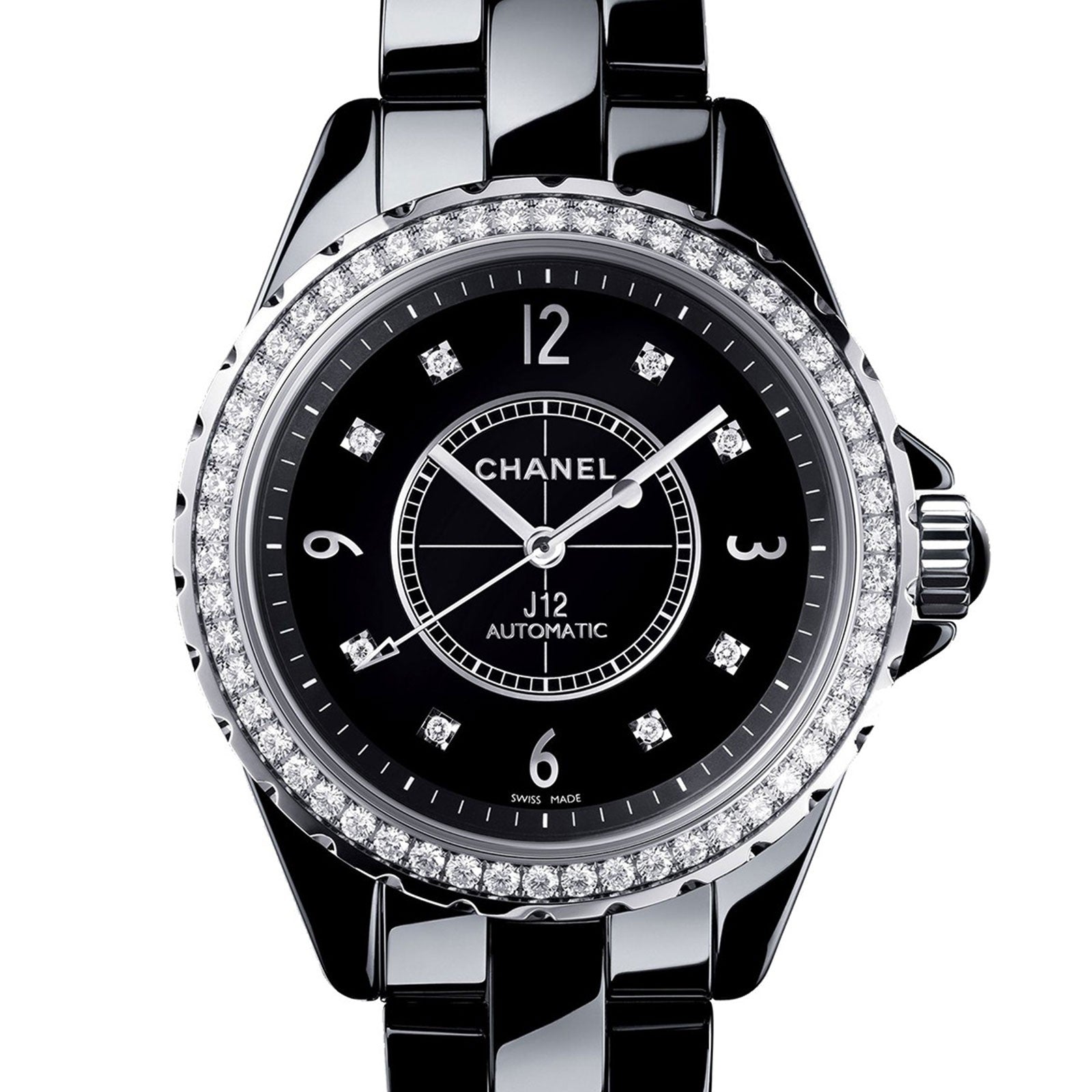 Chanel J12 Quartz Diamond Black Dial Black Steel Strap Watch for Women - J12 H6419