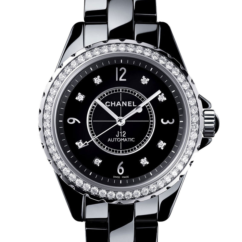 Chanel J12 Quartz Diamond Black Dial Black Steel Strap Watch for Women - J12 H6419