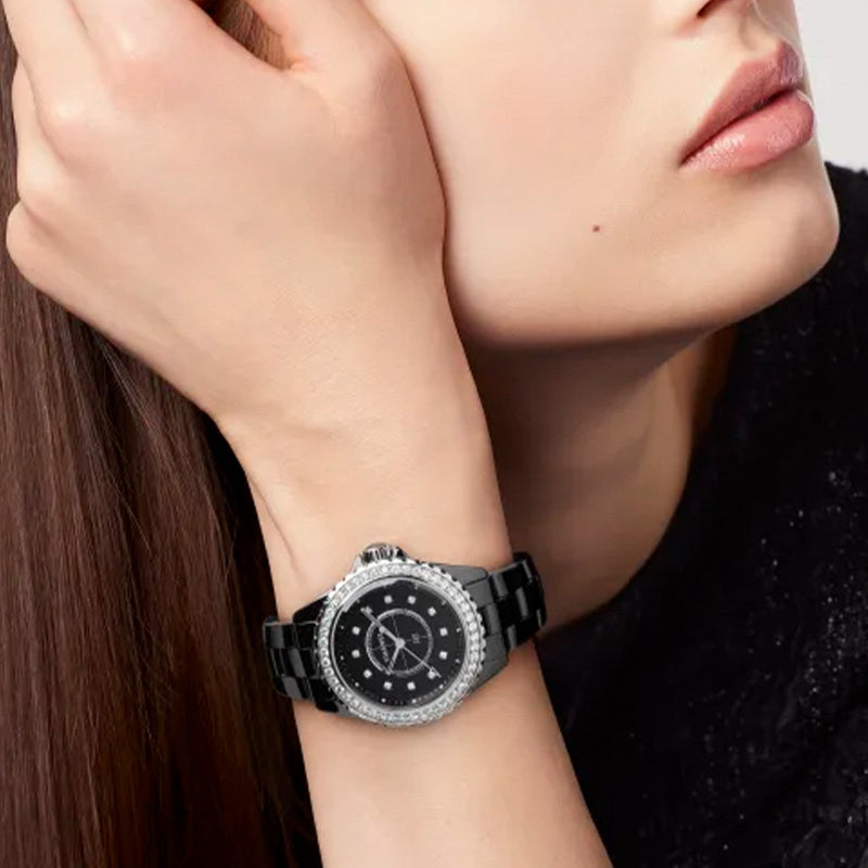 Chanel J12 Quartz Diamond Black Dial Black Steel Strap Watch for Women - J12 H6419
