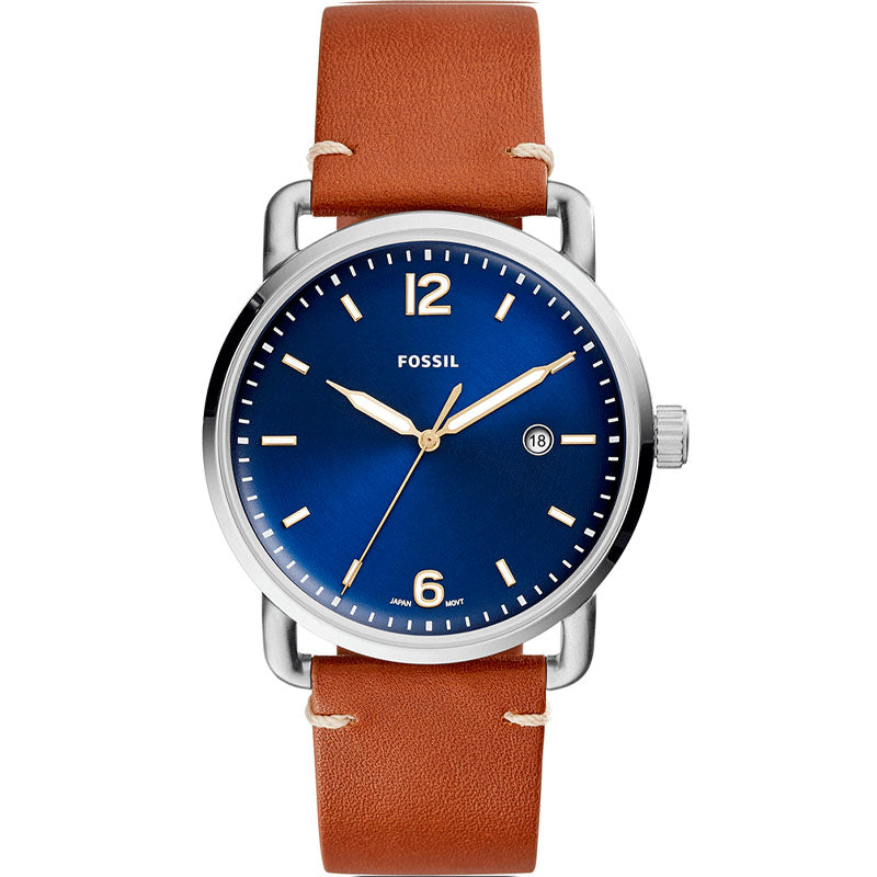 Shop Fossil Commuter Blue Dial Blue Leather Strap Watch for Men - FS5325 in USA