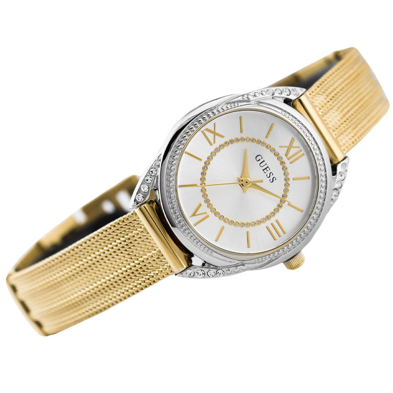 Guess Whisper Silver Dial Gold Mesh Bracelet Watch for Women - W1084L2 Buy Now By Guess