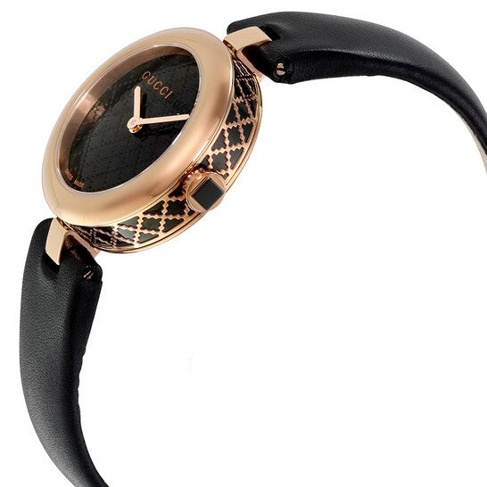 Shop Gucci Diamantissima Quartz Black Dial Black Leather Strap Watch for Women - YA141501 in USA
