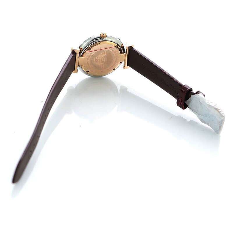 Emporio Armani Gianni T-Bar Quartz Silver Dial Brown Leather Strap Watch For Women - AR11061 Buy Now By Emporio Armani