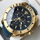 Versace Casual Chronograph Blue Dial Blue Leather Strap Watch for Men - VERG004-18 Buy Now By Versace