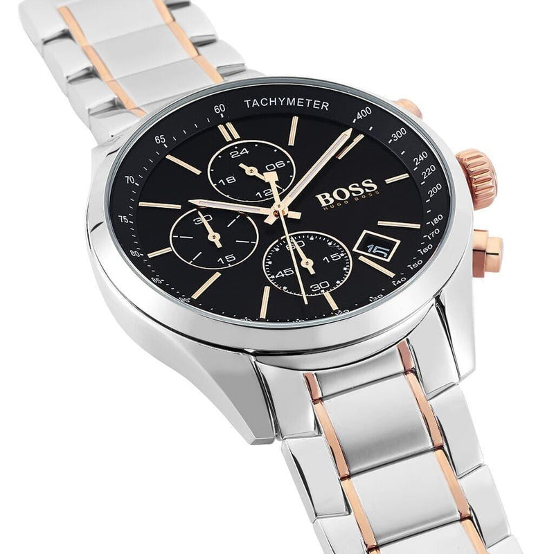 Shop Hugo Boss Grand Prix Black Dial Two Tone Steel Strap Watch for Men - 1513473 in USA