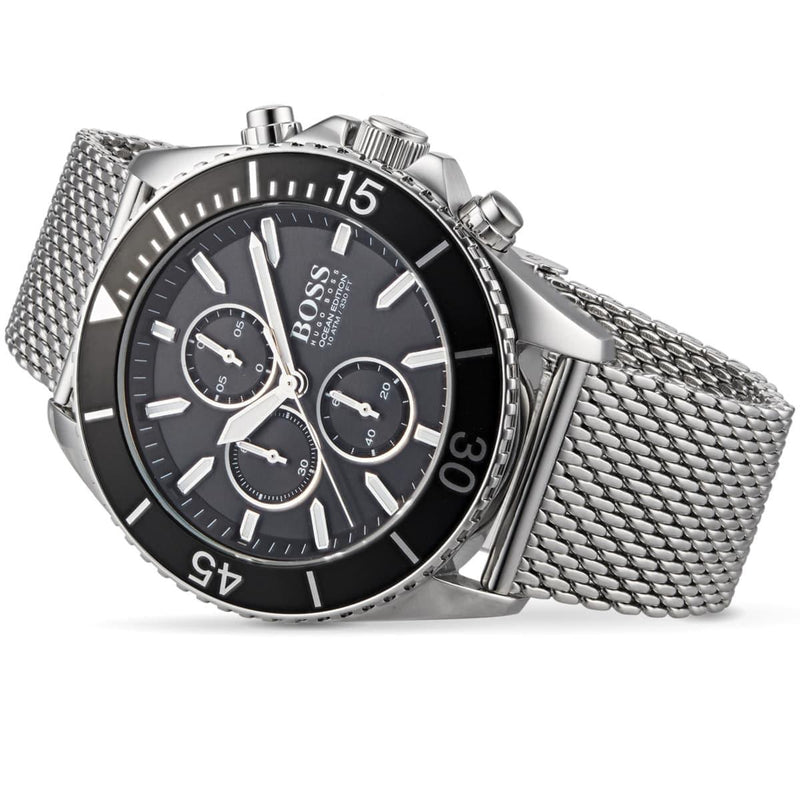 Shop Hugo Boss Ocean Edition Black Dial Silver Mesh Bracelet Watch for Men - 1513701 in USA