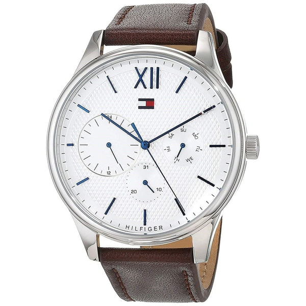 Tommy Hilfiger Damon Quartz White Dial Brown Leather Strap Watch for Men - 1791418