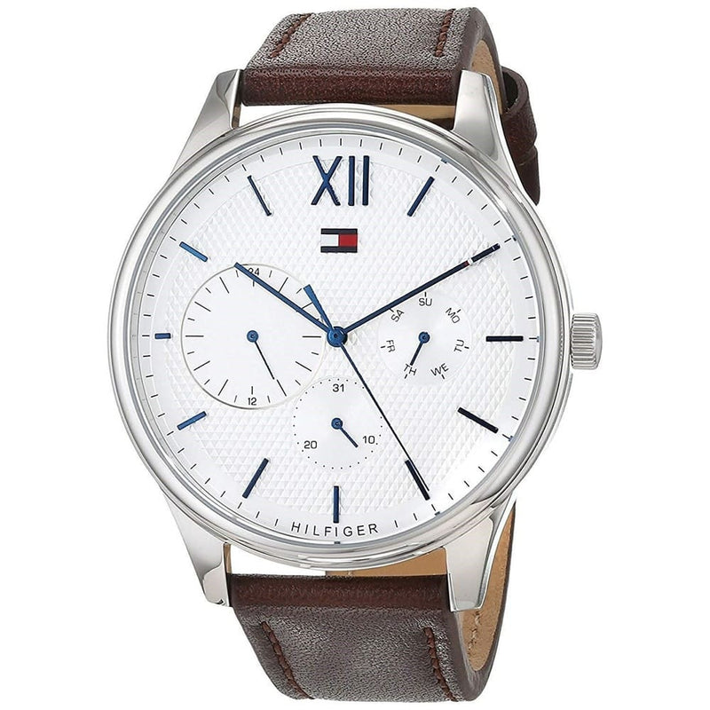 Shop Tommy Hilfiger Damon Quartz White Dial Brown Leather Strap Watch for Men - 1791418 in USA